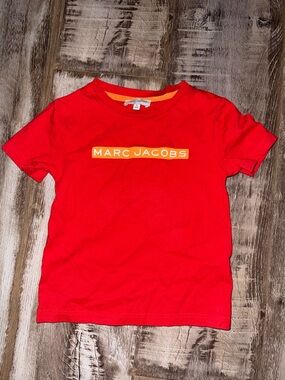 Marc Jacobs Red Tee with Orange Logo Panel